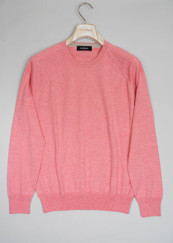 Gran Sasso Cotton Cashmere Raglan Crewneck / Rose Melangé