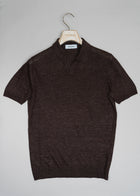 Gran Sasso Linen Capri Collar Shirt / Dark Brown