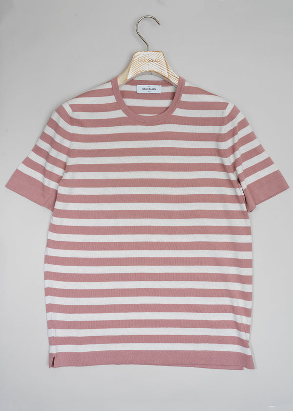 Gran Sasso Fresh Cotton Striped T-shirt / Rosa & White
