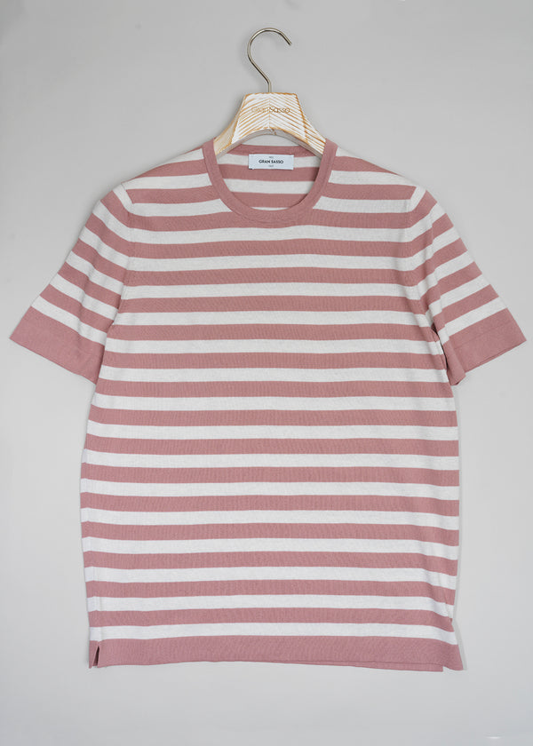 Gran Sasso Fresh Cotton Striped T-shirt / Rosa & White