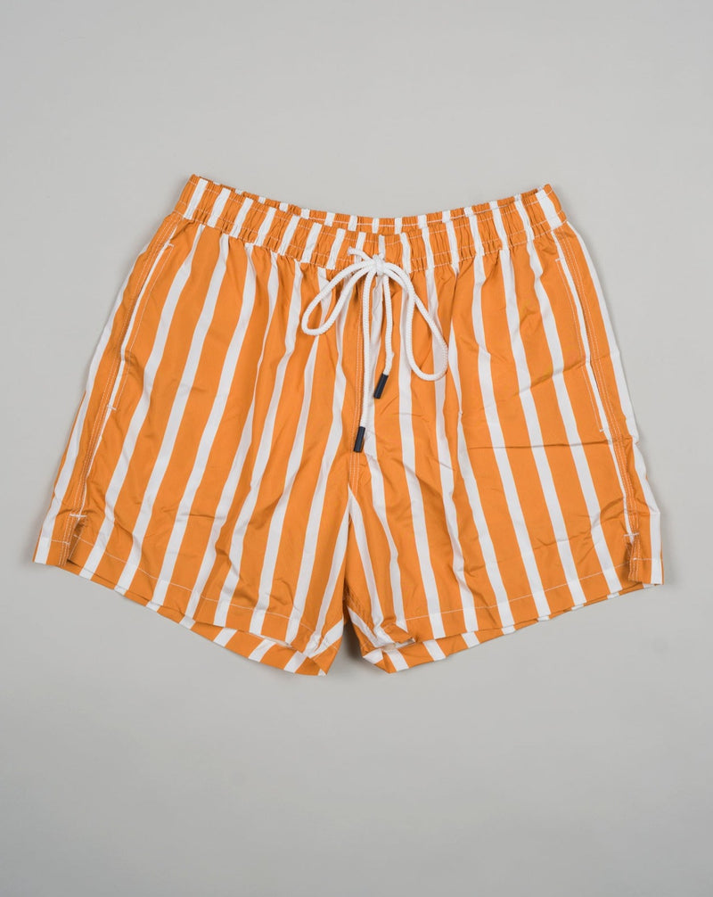 Art. 90101 / 40300 Col. 338 / Orange & White 100% Recycled Microfiber Made in Italy Gran Sasso Striped Swim Shorts / Orange & White