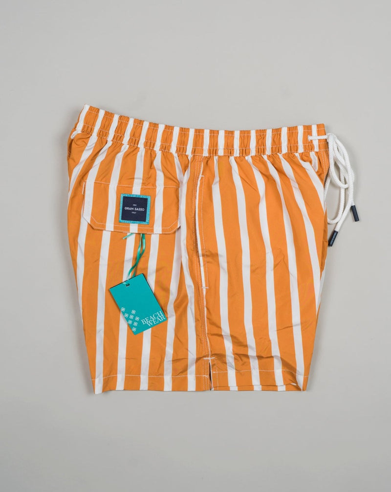 Art. 90101 / 40300 Col. 338 / Orange & White 100% Recycled Microfiber Made in Italy Gran Sasso Striped Swim Shorts / Orange & White