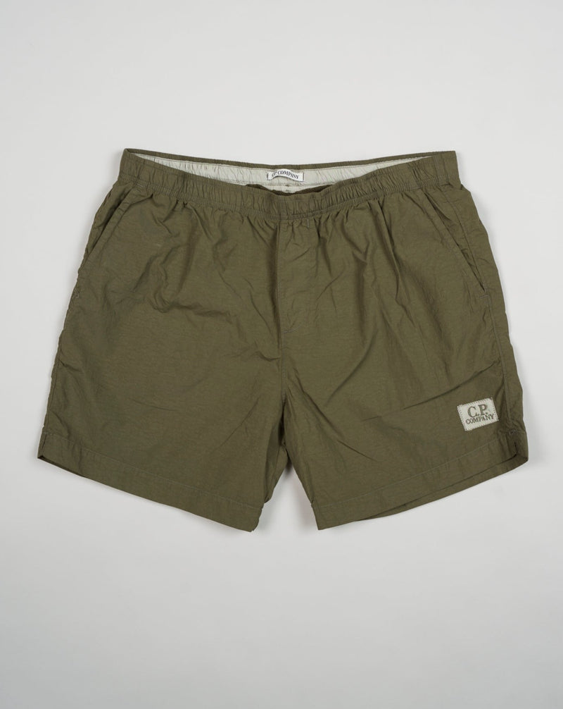 C.P. Company Chrome Garment Dyed Logo Swim Shorts / Burnt Olive