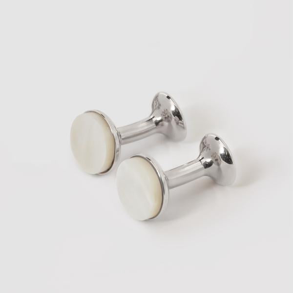 Codis Maya Mother Of Pearl Bow Cufflinks / Rhodium Plating