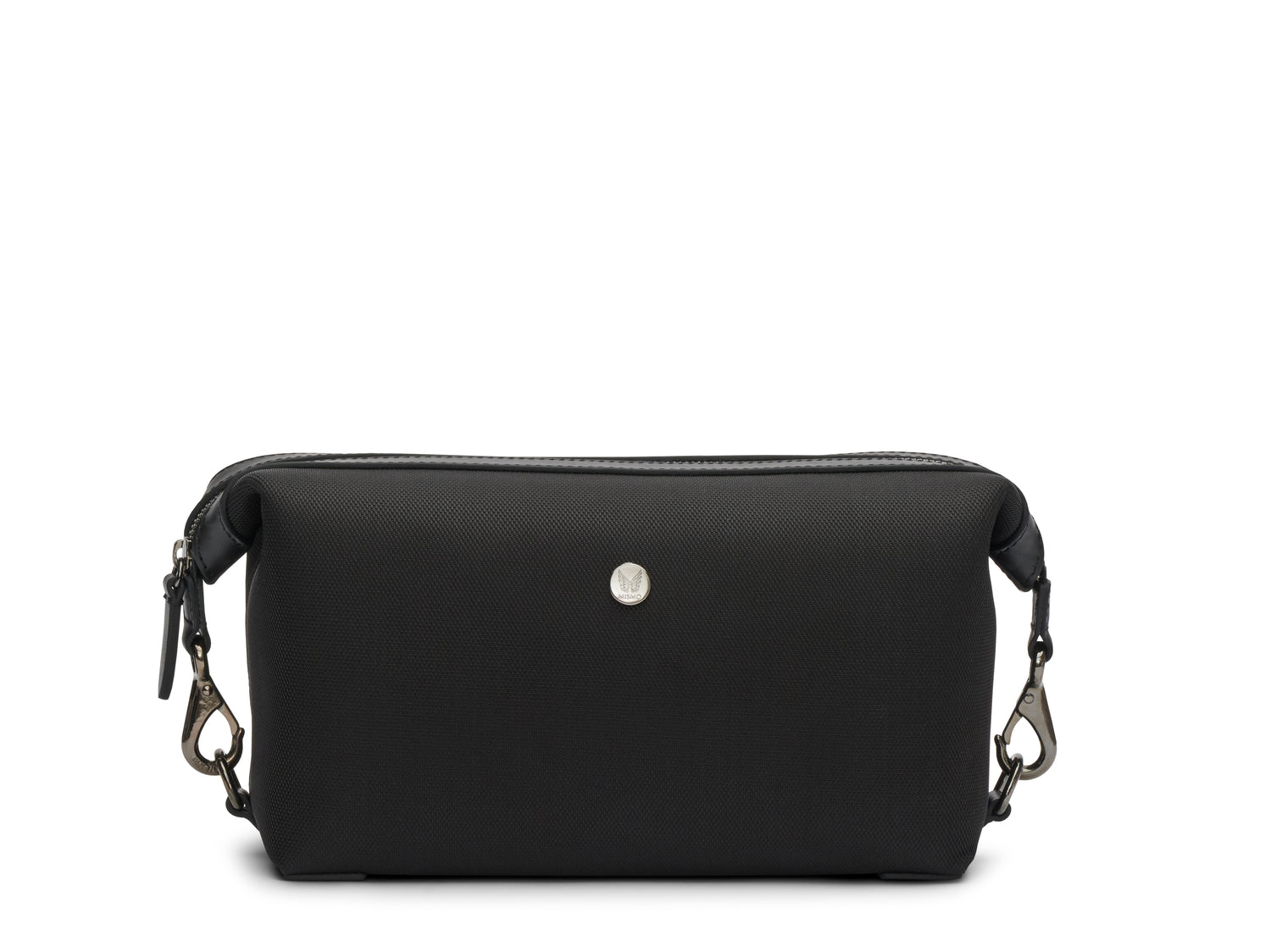 Measurements: L: 26 H: 14 W: 12cm Body: Heavy-duty nylon (waterproof) Fabric composition: PA 64% PL 19% PU 17% / 862g pr. meter Trimmings: Lining: White PVC Hardware: Gunmetal - Solid brass w. varnish protection Zipper: Hand polished YKK Excella Art. No. MS131412 WASHBAG NECESSITY BLACK