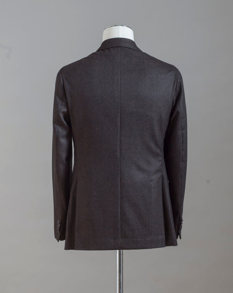 De Petrillo glencheck flannel jacket. Master piece of rtw tailoring. Mod. Posilipo Art. TW19102F Col. 6970 / Dark Brown 100% Wool Drop 7 Made in Naples, Italy