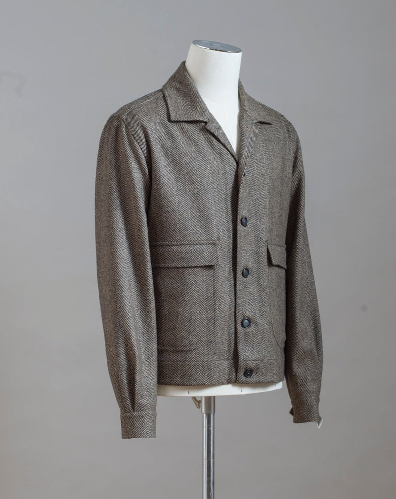 Mod. Bomber Art. TW23092 Col. 1600 / Dark Brown Herringbone 100% Lambs wool Made in Naples, Italy.