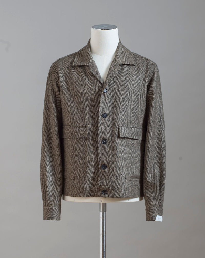 Mod. Bomber Art. TW23092 Col. 1600 / Dark Brown Herringbone 100% Lambs wool Made in Naples, Italy.