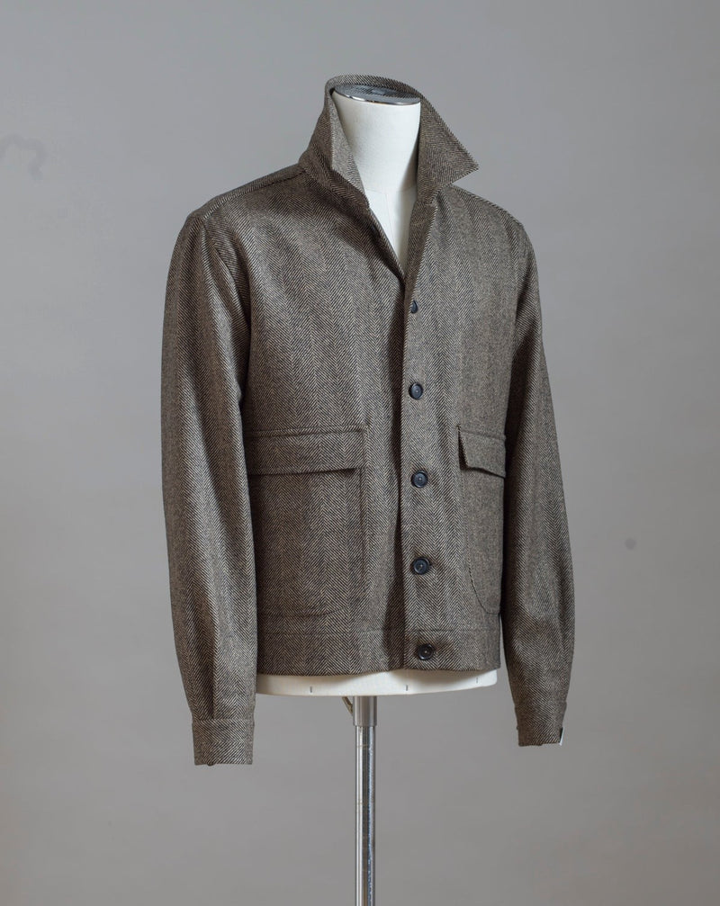 Mod. Bomber Art. TW23092 Col. 1600 / Dark Brown Herringbone 100% Lambs wool Made in Naples, Italy.