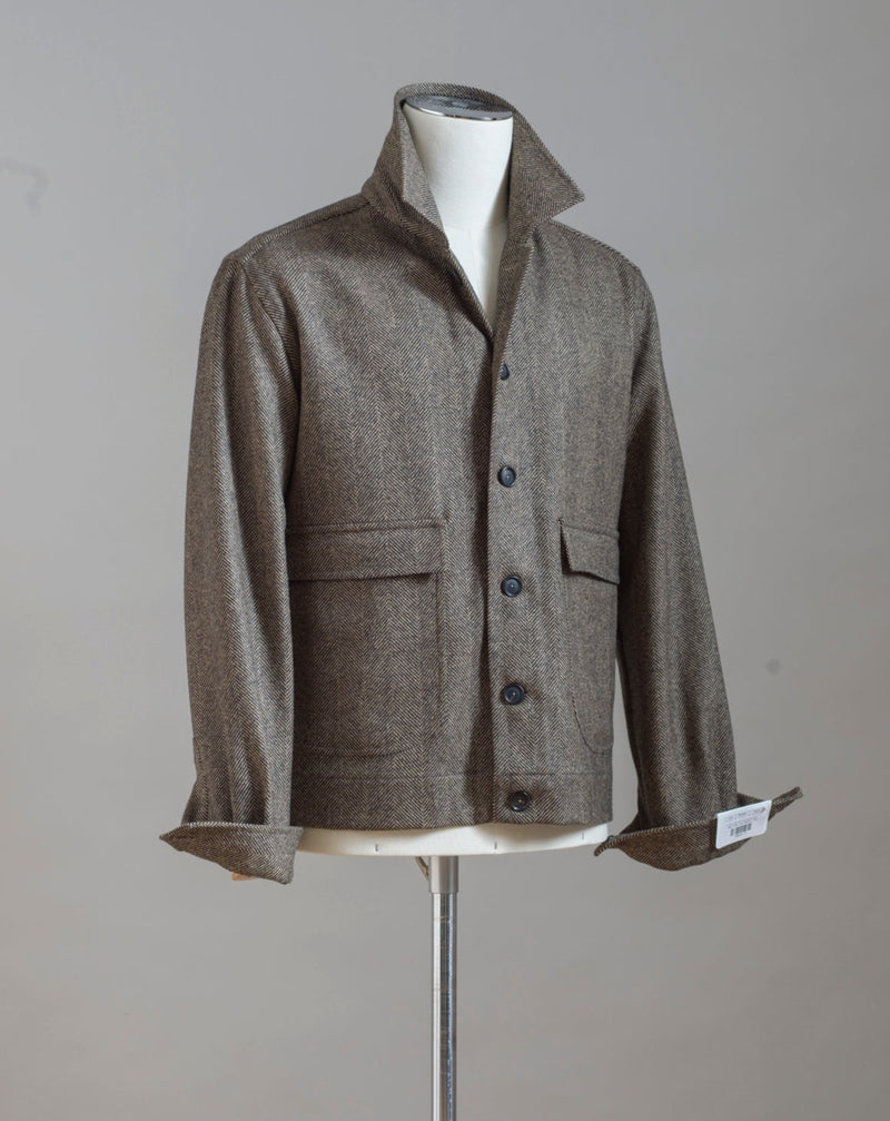 Mod. Bomber Art. TW23092 Col. 1600 / Dark Brown Herringbone 100% Lambs wool Made in Naples, Italy.