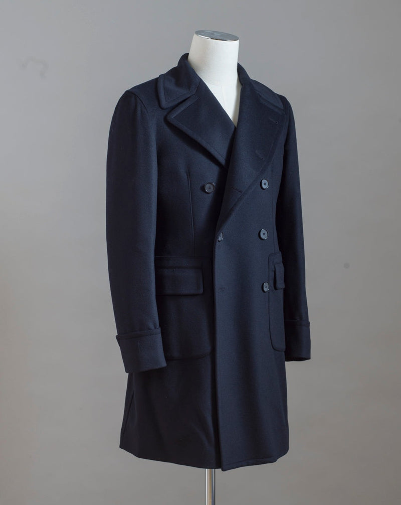 Tagliatore double breasted overcoat with martingala belt in the back. Mod. Carlo/Z 100% Wool  Col. B3251 / Navy Double breasted Unlined Unconstructed shoulder Made in Martina France,Italy