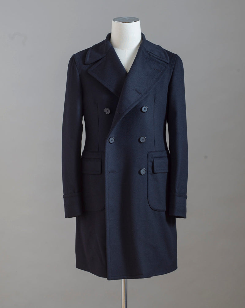 Tagliatore double breasted overcoat with martingala belt in the back. Mod. Carlo/Z 100% Wool  Col. B3251 / Navy Double breasted Unlined Unconstructed shoulder Made in Martina France,Italy