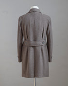 Tagliatore double breasted overcoat with martingala belt in the back. Pleated back for extra comfort and ease of movement. Mod. Carlo/Z 95% Wool 5% Cashmere Col. T1165 / Taupe Double breasted Unlined Unconstructed shoulder Made in Martina Franca, Italy