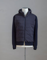  Gran Sasso Rain Wool zippered hoodie with nylon front. Rain wool water-repellent treatment makes this garments water repellent.   Fibres of the garment has been treated with TEFLON™ fabric protector applied by Zegna Baruffa Lane Borgosesia Full Zip closure Removable hood Ribbed hem and cuffs Article: 23177/24613 Colore: 598 / Dark Blue Made in Italy