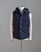 Gran Sasso hooded flannel waistcoat. Part of the iconic and always elegant Gran Sasso Sartorial line.  Wool and Alcantara Detachable hood (zip) Zippered side pockets  Art. 23192/51303 Col.598 / Navy Made in Italy