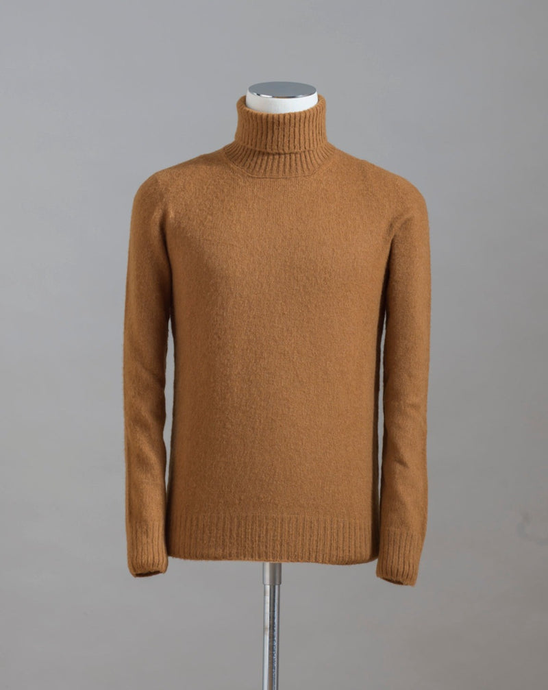 Gran Sasso brushed wool roll neck. Material of this garment has been brushed 6 times to give it extra soft touch and warm, wooly feeling.  Art.  24196/18801 Col. 116 / Camel 100% Wool Made in Italy 