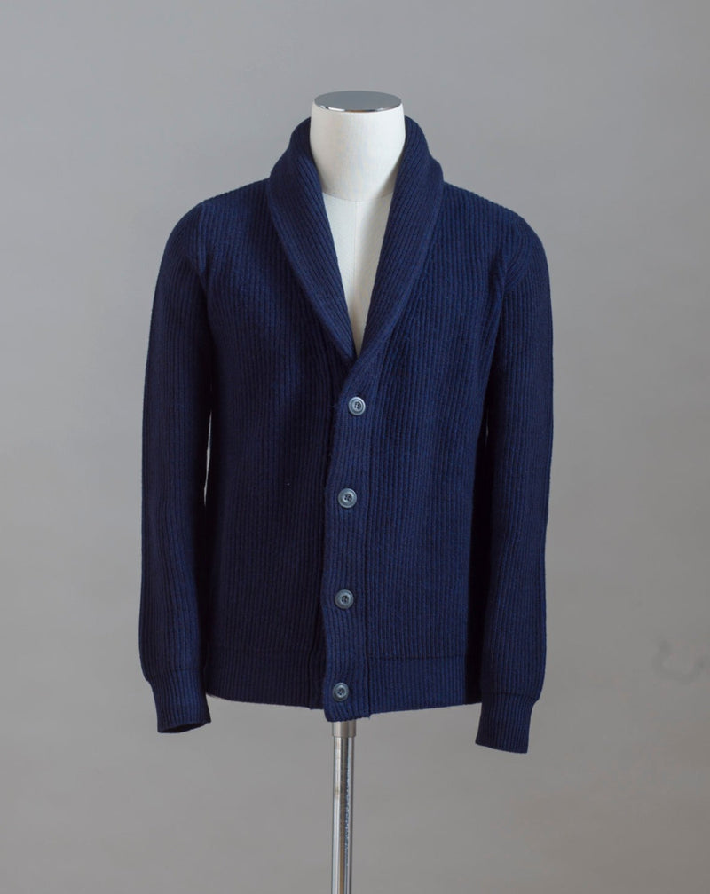 Extra soft and comfortable Wool & Cashmere Shawl Cardigan by Altea. Art. 2261224 Col. 01 / Navy 85% Wool 15% Cashmere Made in Italy