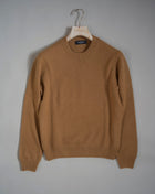 Gran Sasso heavy crew neck made of felted cashmere. Felting gives this garment strong and extremely rich feel. Heavy rib on neck, cuffs and hem for a slightly more casual look.  Art. 57106/20201 Felted Cashmere Col. 117 / Tobacco 100% Cashmere Made in Italy 