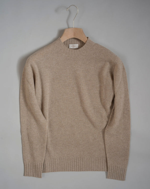 Altea Wool & Cashmere Round Neck Knit. Heavy rib on neck, hem and cuffs for relaxed and casual feel. Art. 2261211 Col. 31 / Beige 85% Wool 15% Cashmere Made in Italy