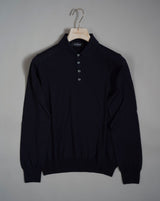 Gran Sasso cashmere and silk long sleeved polo shirt. Art.  43103/15390 Col. 598 / Navy 70% cashmere 30% silk Made in Italy