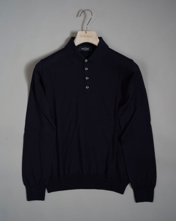 Gran Sasso cashmere and silk long sleeved polo shirt. Art.  43103/15390 Col. 598 / Navy 70% cashmere 30% silk Made in Italy