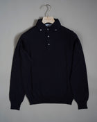 Gran Sasso merino wool button-down polo shirt. More dressed up than crew neck knit and more relaxed than dress shirt! Perfect to wear under your tailored goods for a relaxed touch. Art.57163/14293 Mod. Polo Col. 598 / Navy 100% Extrafine Merino