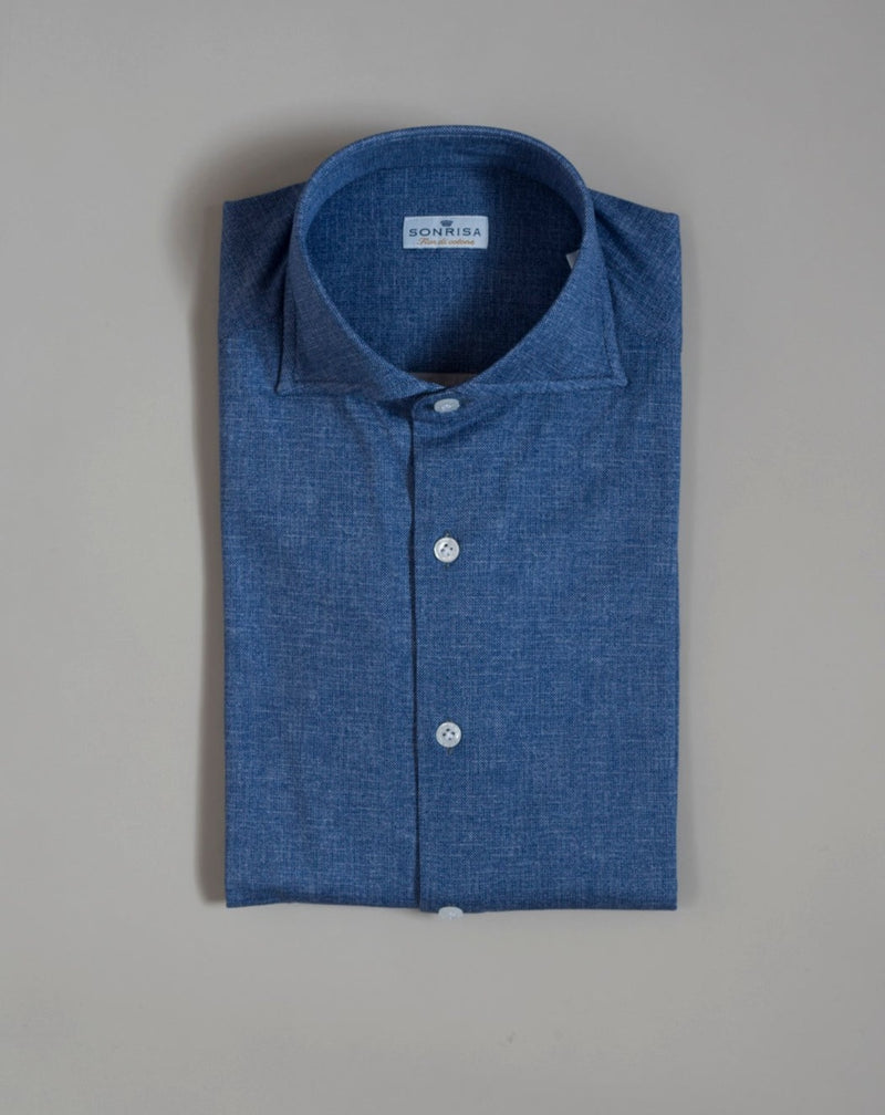 Sonrisa printed stretch jersey shirt. Most comfortable dress shirt you can imagine. 100% Cotton Mod. FJ19 Art. J134 Col. 02 / Blue Made in Italy