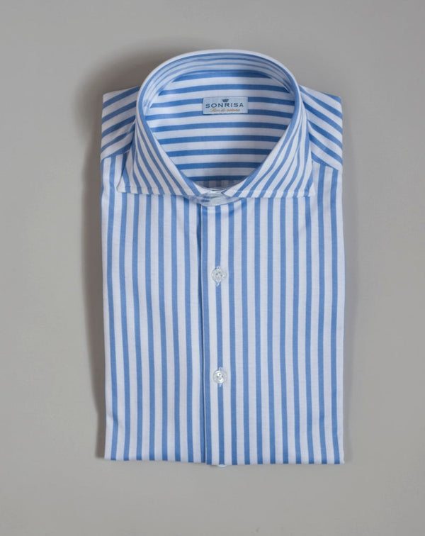 Sonrisa printed stretch jersey shirt. Most comfortable dress shirt you can imagine. 100% Cotton Mod. FJ19 Art. J509 Col. 02 / Light Blue Made in Italy