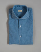 Heavy washed cotton denim shirt. Brilliant modern classic. 100% Cotton Mod. L9 Art. PW9132 Col. 01 / Washed Indigo