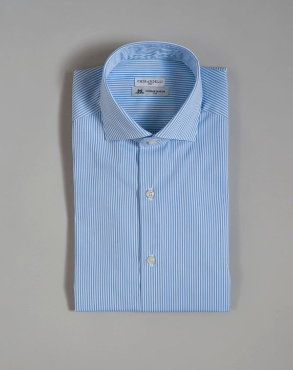 100% Cotton Col. 03 / Light Blue Art. P1453 Mod. G/69B878 Ghirardelli Striped Cotton Shirt / Light Blue