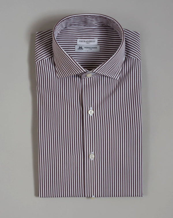Ghirardelli Striped Cotton Shirt / Brown & White 100% Cotton Col. 01 / Brown Art. P1454 Mod. G/69B878 Ghirardelli Striped Cotton Shirt / Brown & White