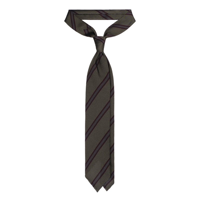 Viola Milano Artisan Stripe 3-fold Grenadine Tie / Olive Mix