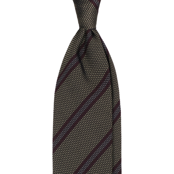 Viola Milano Artisan Stripe 3-fold Grenadine Tie / Olive Mix