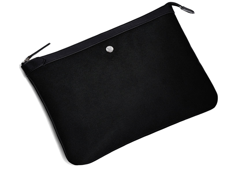 Measurements:  L: 37  H: 40  W: 8cm Body: Heavy-duty, ballistic nylon (waterproof) Fabric composition: PA 64% PL 19%  PU 17%  /  862 g/m Trimmings: Black vegetable tanned full-grain bridle leather Lining: Grey, 100% cotton  Hardware: Gun-metal accessories   Zipper: Hand polished YKK Excella Ert. No. MS391415 mismo portfolio pouch ballistic nylon