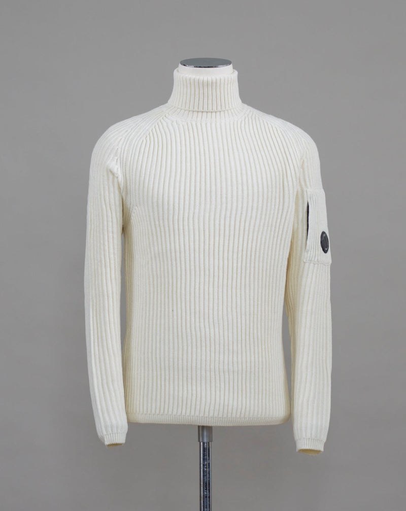 Art. 13CMKN205A 005292A 60% Wool 40% Acrylic Col. 103 / Gauze White C.P. Company Heavy Ribbed Merino Roll Neck / Gauze White