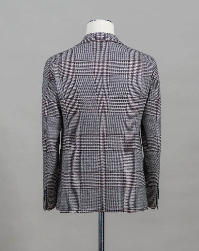 Tagliatore Wool & Cotton Glencheck Jacket. Bold checks, but very sophisticated color way.  100% wool Mod. 1SMC22K Col. EC840 / Light Grey & Burgundy Made in Martina Franca, Italy Tagliatore Wool Glencheck Jacket / Light Grey & Burgundy