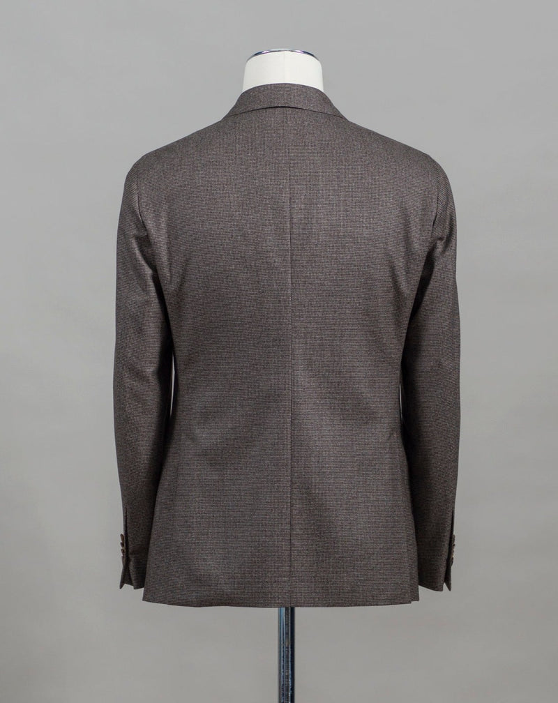 100% Wool / Super 120's Mod. Tosca Art. BF2CM304A Col. 0560 / Mid Brown Side vents2 Patch pockets Half lined Unconstructed shoulder 3 Buttons rolled on 2 buttons Caruso Wool Puppytooth Jacket / Mid Brown
