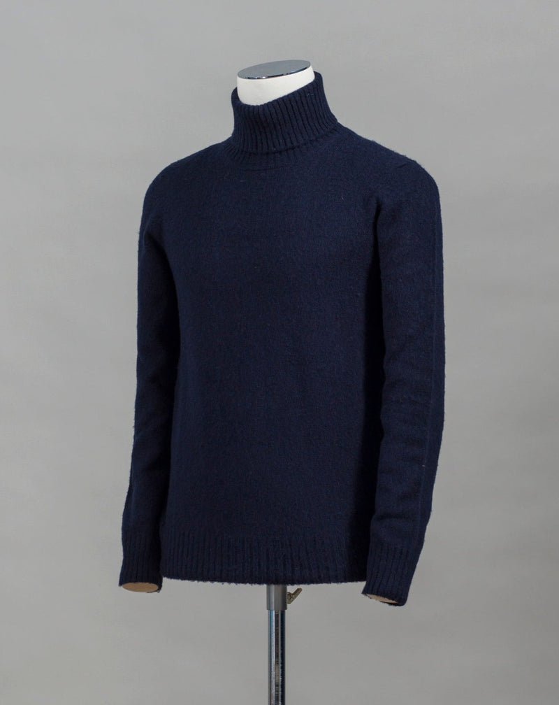 Gran Sasso brushed wool roll neck. Material of this garment has been brushed 6 times to give it extra soft touch and warm, wooly feeling.  Art.  24196/18801 Col. 598 / Navy 100% Wool Made in Italy 