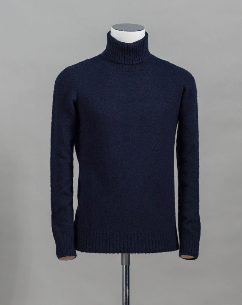 Gran Sasso brushed wool roll neck. Material of this garment has been brushed 6 times to give it extra soft touch and warm, wooly feeling.  Art.  24196/18801 Col. 598 / Navy 100% Wool Made in Italy 