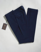 Berwich Morello with a little silk added to the fabric for a soft and luxurious touch. Great summer chinos.  Composition: 88% Cotton 10% Silk 2% Elastan Model: Morello-GD (Garment dyed) Article: tf0599x Color: Navy / 665 Made in Martina Franca, Italy
