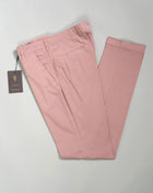 Berwich Morello with a little silk added to the fabric for a soft and luxurious touch. Great summer chinos.  Composition: 88% Cotton 10% Silk 2% Elastan Model: Morello-GD (Garment dyed) Article: tf0599x Color: Rosa / 2528 Made in Martina Franca, Italy