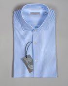 Color: 01 / Blue & White Composition: 86% Polyamide 14% Elastan Article: FR153 Ghirardelli Striped Stretch Shirt / Blue & White