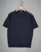 Article: 43112 / 23503 Color: Navy / 597 Composition: 100% Silk Made in Italy Gran Sasso Knitted Silk T-Shirt / Navy