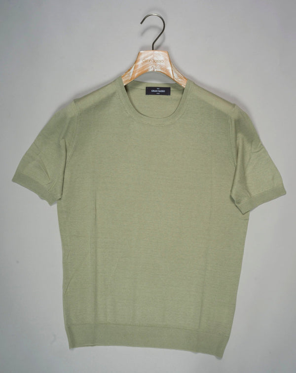 Article: 43112 / 23503 Color: Light Green / 403 Composition: 100% Silk Made in Italy  Gran Sasso Knitted Silk T-Shirt / Light Green