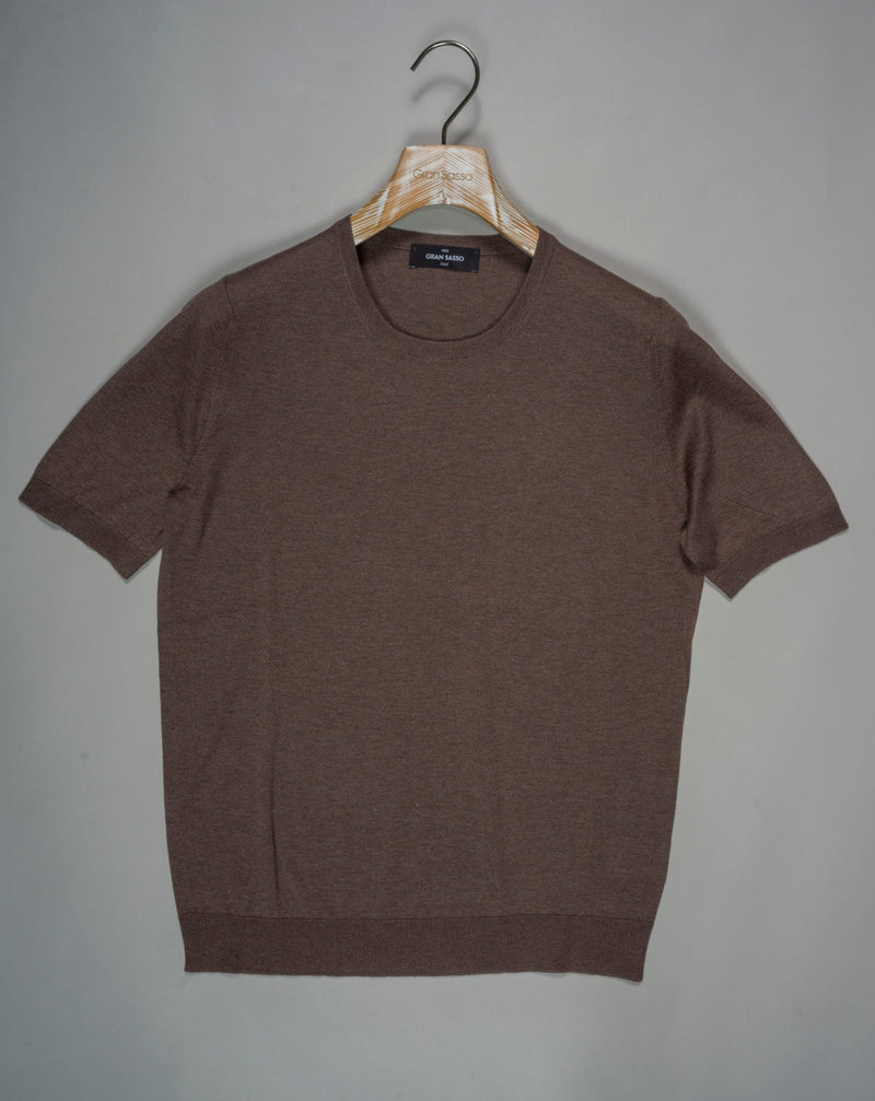 Article: 43112 / 23503 Color: Brown / 184 Composition: 100% Silk Made in Italy   Gran Sasso Knitted Silk T-Shirt / Brown