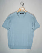 Article: 43112 / 23503 Color: Light Blue / 508 Composition: 100% Silk Made in Italy   Gran Sasso Knitted Silk T-Shirt / Light Blue 