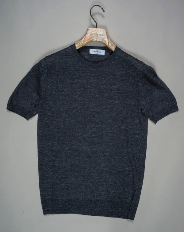 Article: 57177 / 24801 Color: Blue Grey / 597 Composition: 100% Linen Gran Sasso Linen T-Shirt / Blue Grey