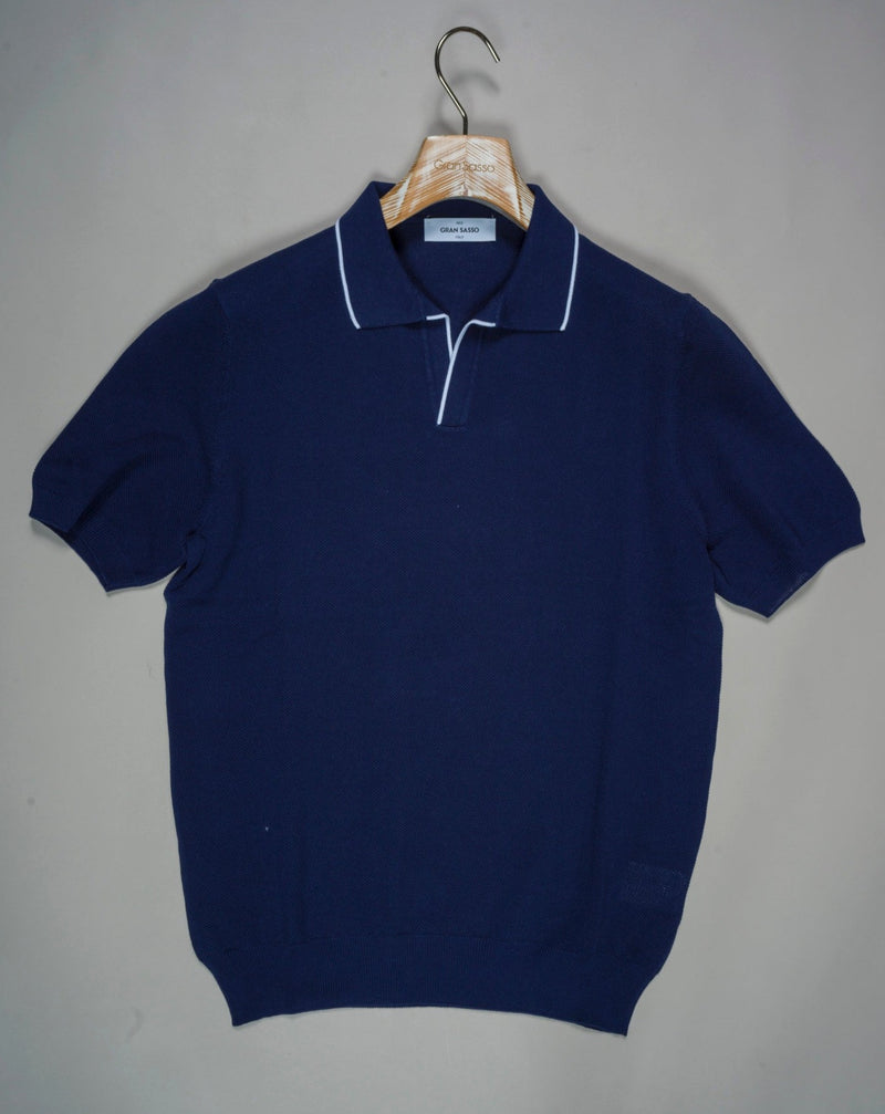 Article: 57157 / 20642 Color: 578 / Blue 100% Cotton Model: Tennis Gran Sasso Capri Collar Polo Shirt / Blue