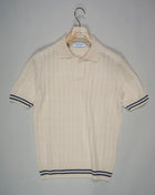 Article: 23140 / 18624 Color: 005 / Cream Composition: 68% Linen 32% Cotton Model: Tennis Made in Italy Gran Sasso Ribbed Linen & Cotton Shirt / Cream