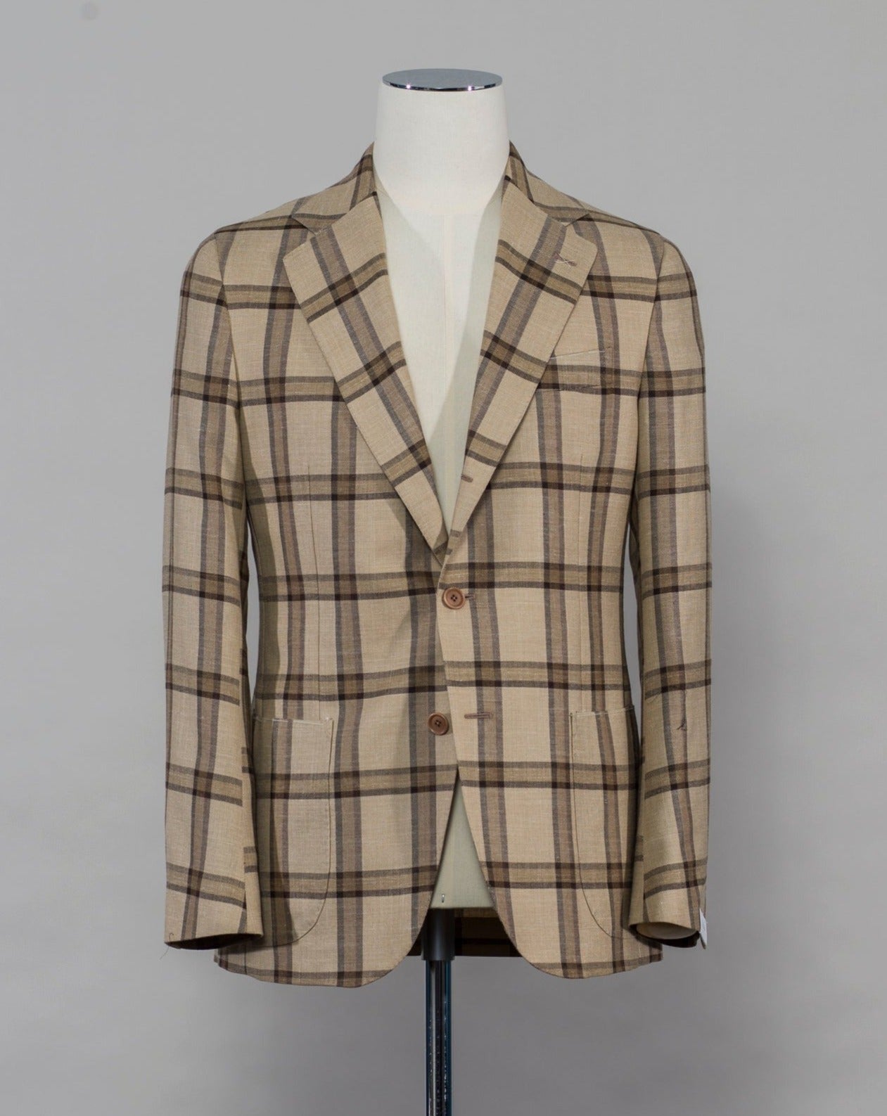 Modello: Posillipo Articolo: TW19102F Colore: 6970 / Beige & Brown Composition: 50% wool, 30% silk & 20% flax Drop 7 Made in Naples, Italy De Petrillo Check Jacket / Brown & Beige Checks